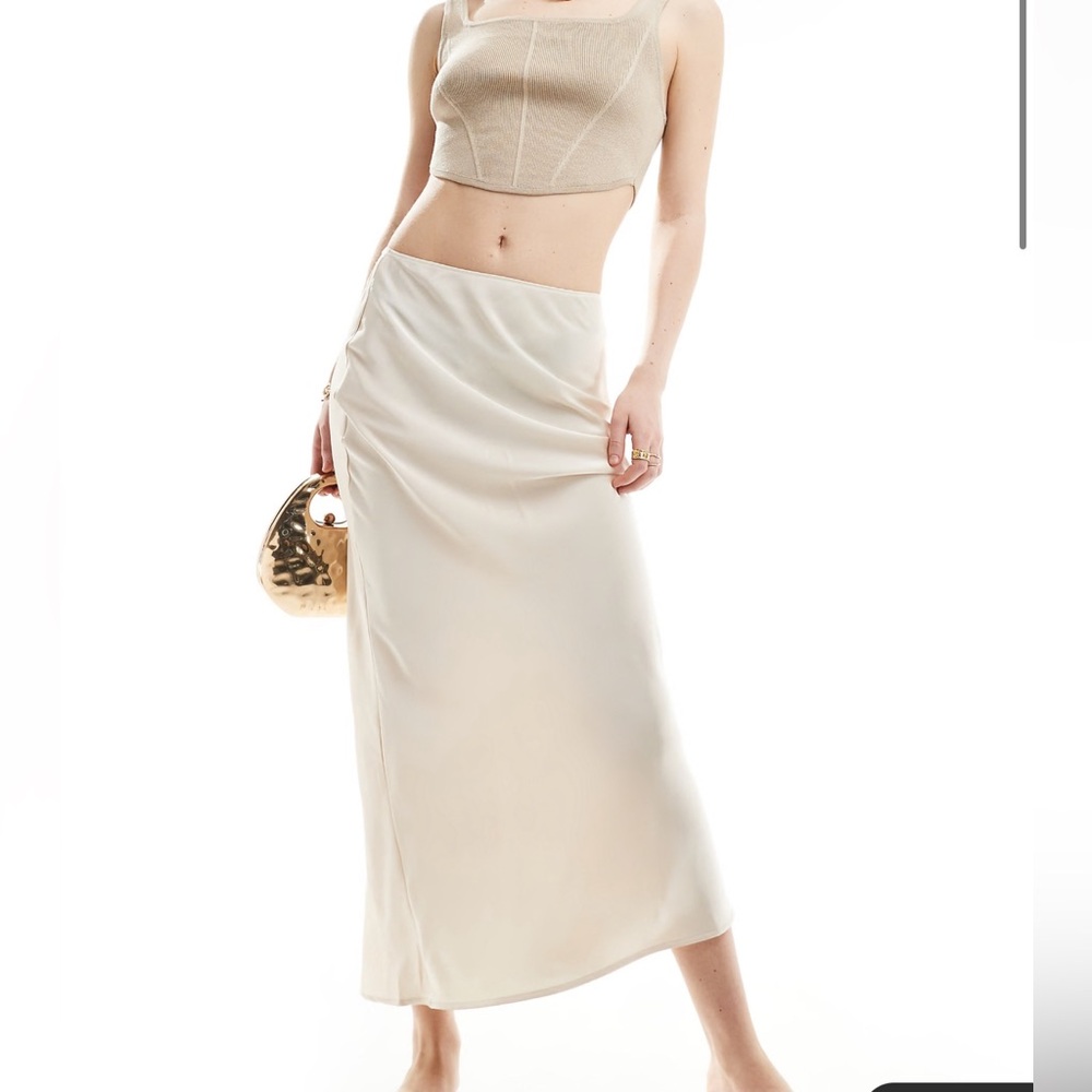 ASOS DESIGN satin bias cut maxi skirt in oyster